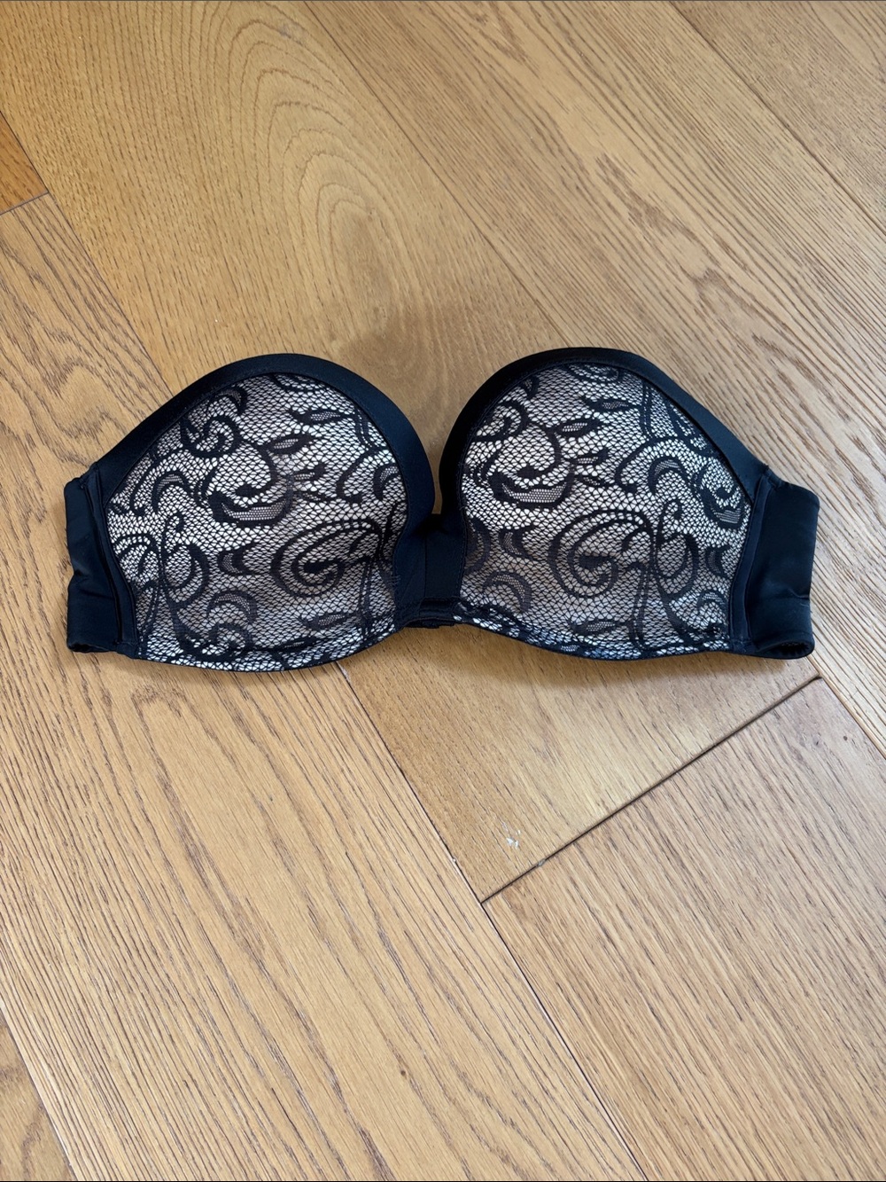 Strapless Lace Demi Bra - Black
